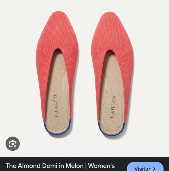 Rothy's women's the almond demi in vibrant melon super comfortable slip-on flats - Picture 3 of 13